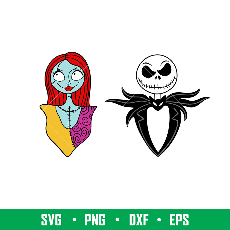 Jack and Sally, Jack and Sally Bundle Svg, Halloween Svg, Jack Skellington Svg, Nightmare Before Christmas Svg, png, dxf, eps file.jpg