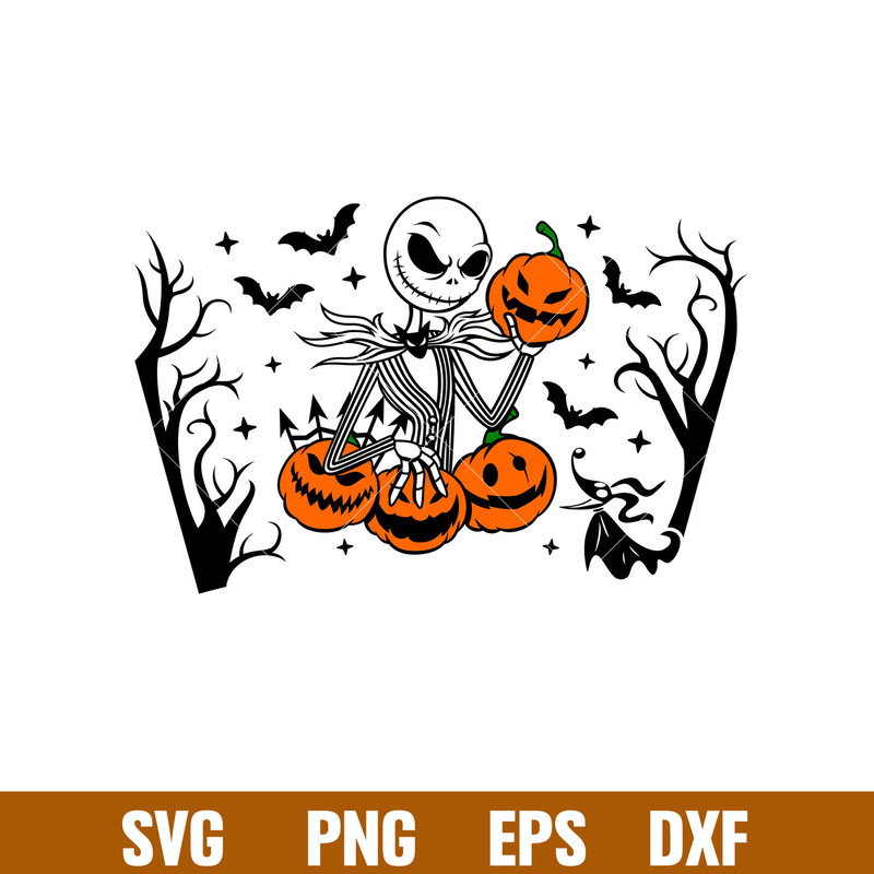 Jack Skellington Halloween Full Wrap, Jack Skellington Halloween Starbucks Full Wrap Svg, Halloween Svg, Spooky Season Svg, Trick or Treat Svg, png, dxf, eps fi
