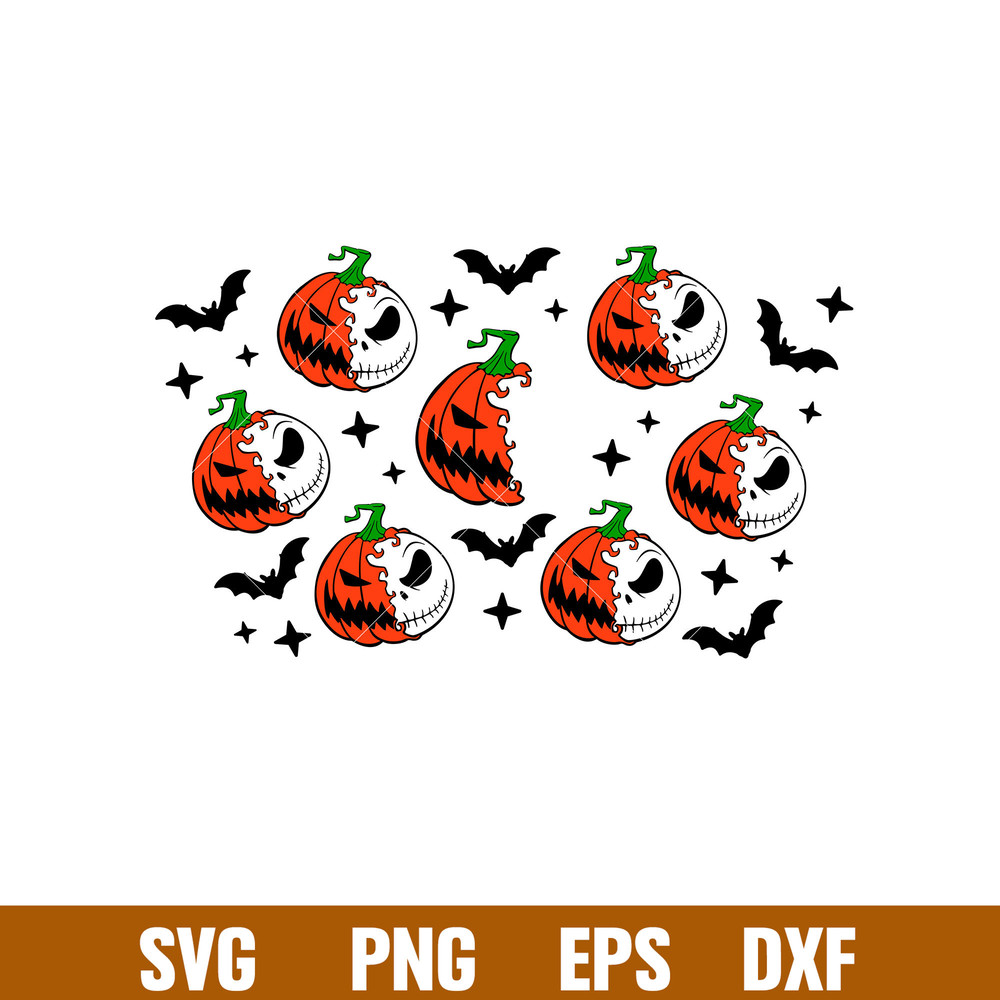Jack Skellington Pumpkin Full Wrap, Jack Skellington Pumpkin Starbucks Full Wrap Svg, Halloween Svg, Spooky Season Svg, Trick or Treat Svg, dxf, eps, png file.j