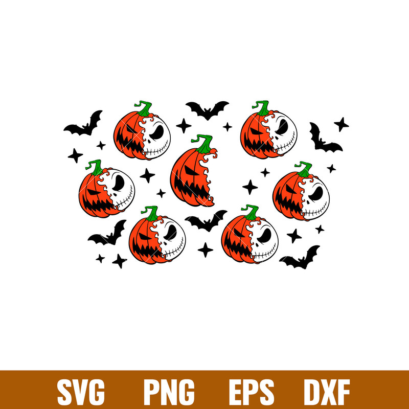 Jack Skellington Pumpkin Full Wrap, Jack Skellington Pumpkin Starbucks Full Wrap Svg, Halloween Svg, Spooky Season Svg, Trick or Treat Svg, dxf, eps, png file.j