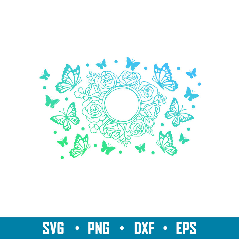 Butterflies Floral Full Wrap, Butterflies Floral Full Wrap Svg, Starbucks Svg, Coffee Ring Svg, Cold Cup Svg, png,eps, dxf file.jpg