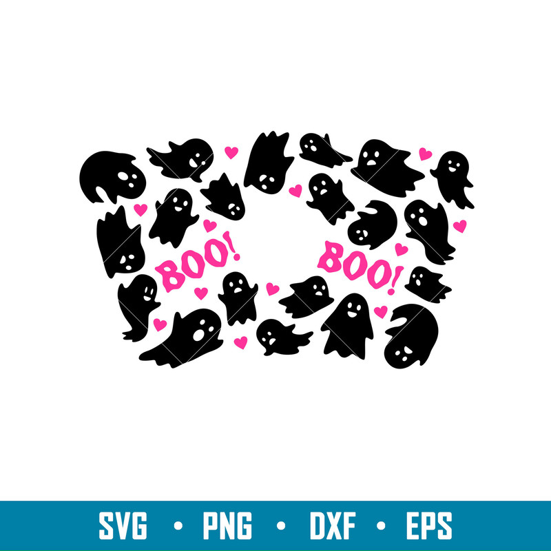 Cute Ghost Full Wrap, Cute Ghost Starbucks Full Wrap Svg, Halloween Svg, Spooky Season Svg, Trick or Treat Svg, png, dxf, eps file.jpg