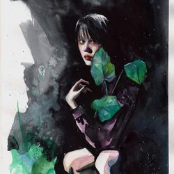 Original Watercolor Painting Girl Young Woman At Nighy Grunge Art Portrait Dark Art Wall Original Art Birthday Gift