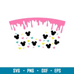 donut drip hearts full wrap, donut drip hearts mickey full wrap svg, starbucks svg, coffee ring svg, cold cup svg, png,