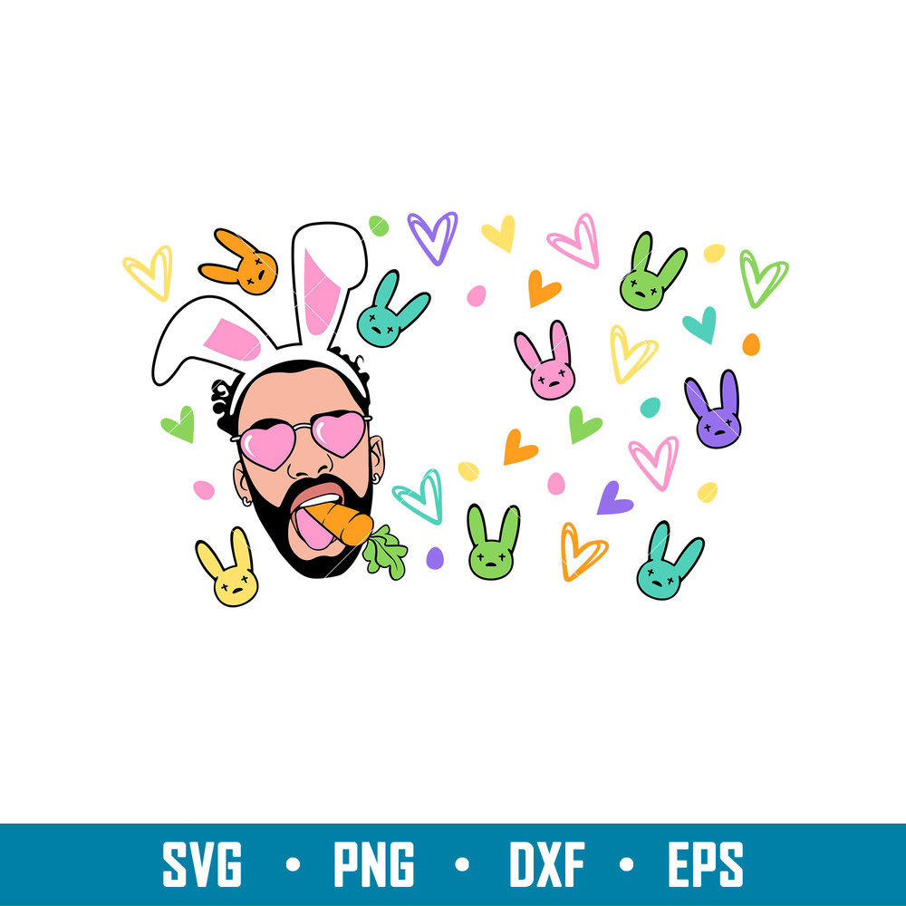 Easter Bad Bunny Full Wrap, Easter Bad Bunny Full Wrap Svg, Starbucks Svg, Coffee Ring Svg, Cold Cup Svg, png, dxf, eps file.jpg