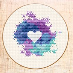 Valentines cross stitch pattern Modern cross stitch Heart embroidery Watercolor cross stitch Love counted cross stitch