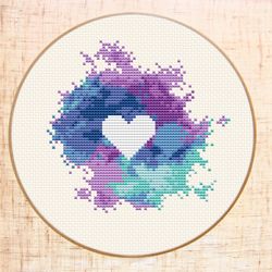 valentines cross stitch pattern modern cross stitch heart embroidery watercolor cross stitch love counted cross stitch