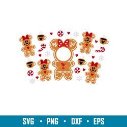 gingerbread girl, gingerbread minnie mouse full wrap svg, starbucks svg, coffee ring svg, cold cup svg,eps,dxf,png file