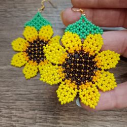 sunflower earrings beaded earrings art deco earrings dangle earrings drop earrings seed bead errings statement earrings