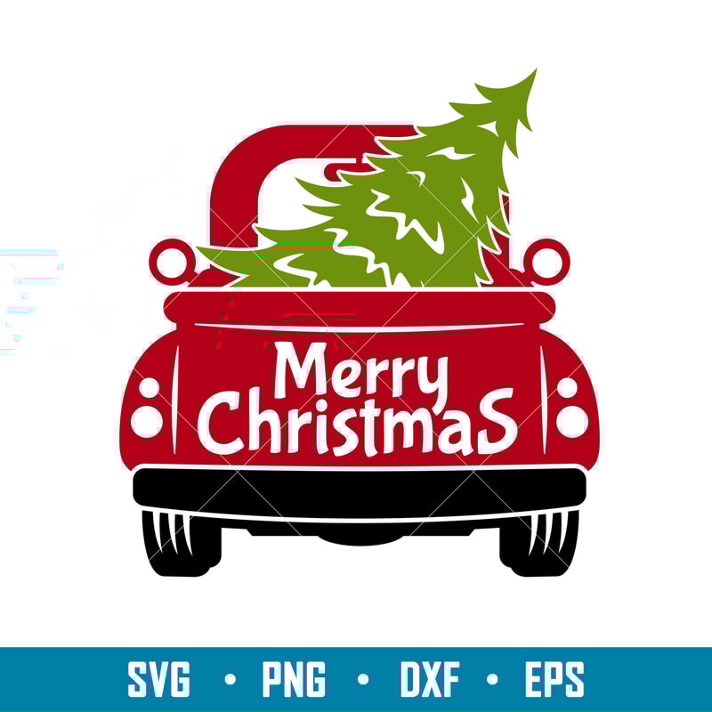 Merry Christmas Red Truck Back, Merry Christmas Red Truck Back Svg, Merry Christmas Svg, Red vintage Truck Svg, Christmas Svg, png,dxf,eps file.jpg
