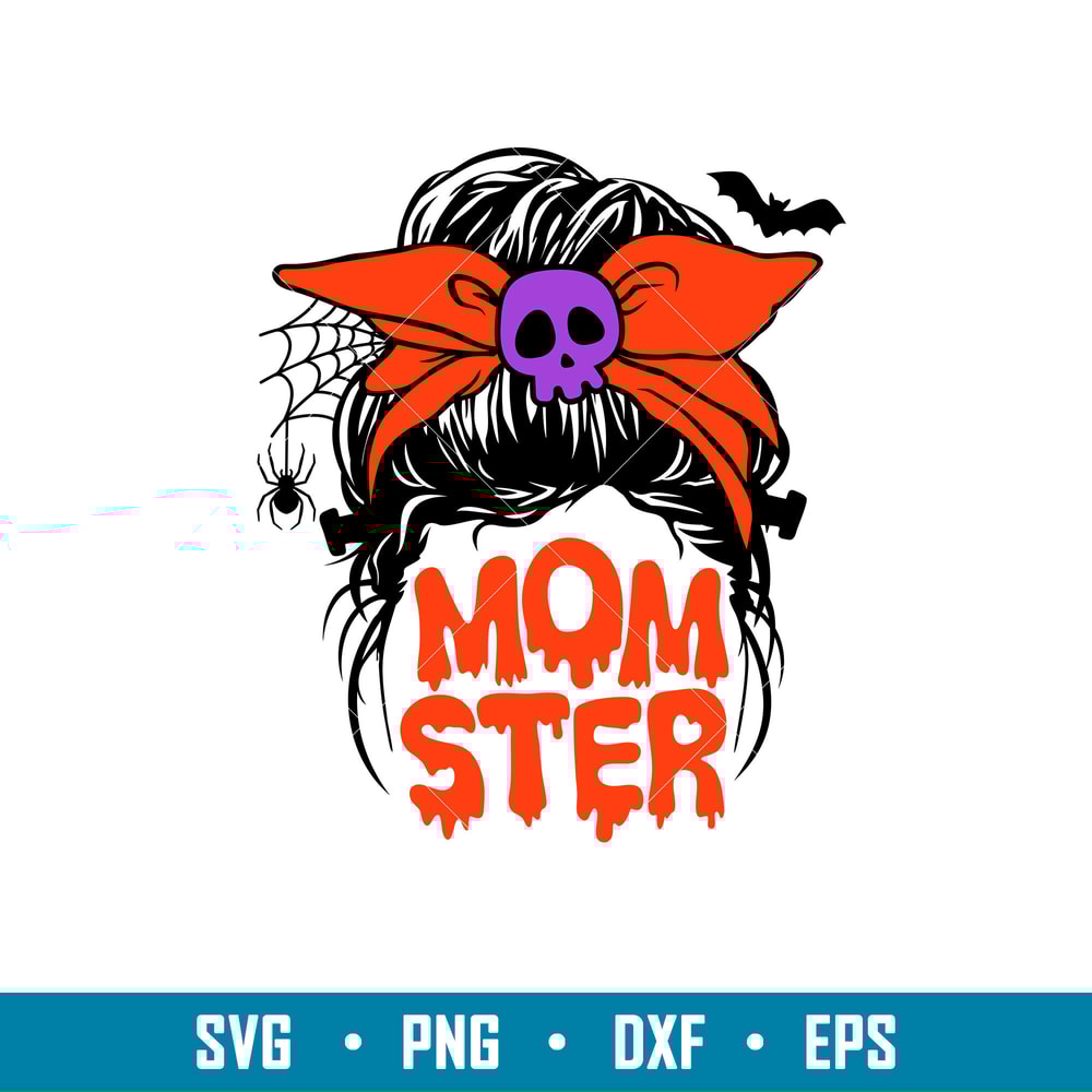 Momster Messy Bun 1, Momster Svg, Messy Bun Hair Svg, Halloween Mom Svg, Mom Skull Svg, png,dxf,eps file.jpg