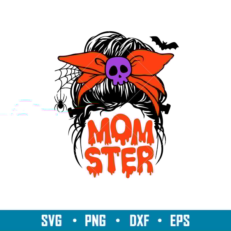 Momster Messy Bun 1, Momster Svg, Messy Bun Hair Svg, Halloween Mom Svg, Mom Skull Svg, png,dxf,eps file.jpg