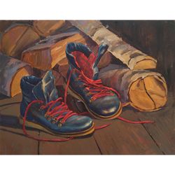 Boots painting oil original large. Canvas wall art