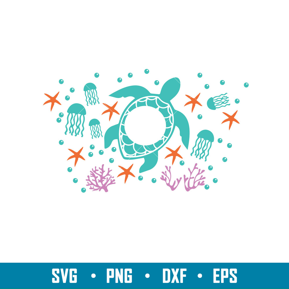 Sea Turtle Full Wrap, Sea Turtle Full Wrap Svg, Starbucks Svg, Coffee Ring Svg, Cold Cup Svg, png,dxf,eps file.jpg