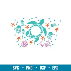 sea turtle full wrap, sea turtle full wrap svg, starbucks svg, coffee ring svg, cold cup svg, png,dxf,eps file