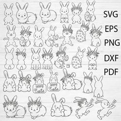 Easter Bunny SVG, PNG, EPS, DXF, Easter Rabbit Svg, Easter Svg, Easter Bunny With Flowers, Floral Bunny SVG