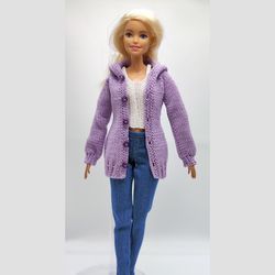 Lilac Hooded Cardigan for Barbie Doll. Clothes for Barbie doll.