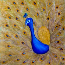 Peacock Painting Original Artwork Bird Art Colorful Wall Art 30x 20 inch Oil Painting On Canvas Abstract  Painting