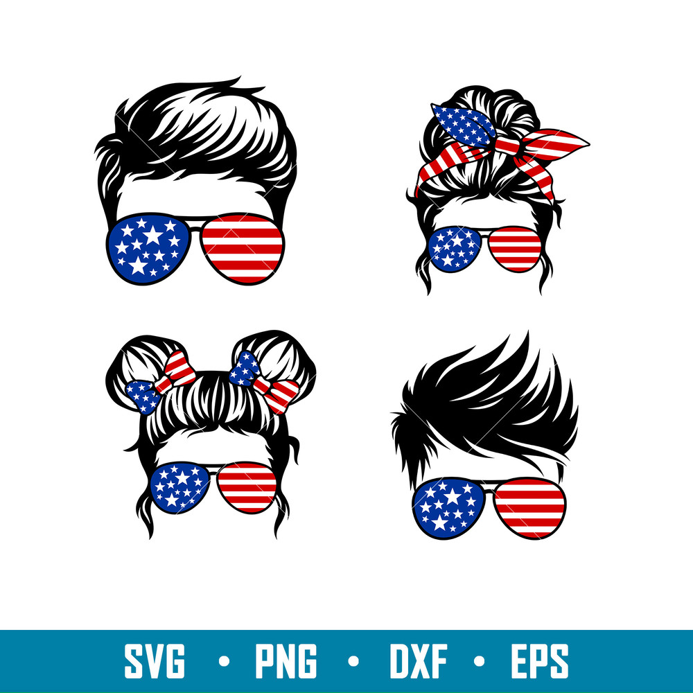 USA Fam Life Bundle, USA Fam Life Bundle Svg, Messy Bun Hair Svg, American Mom Life Svg, Dad Life Svg, Boy Girl Svg, 4th of July Svg, png,dxf,eps file.jpg