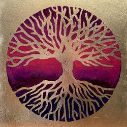 Tree Of Life Painting Symbol Original Art Conceptual Artwork Yggdrasil