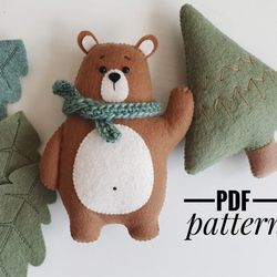 DIY Bear ornaments pattern Bear  patterns felt Deer pattern PDF Set Christmas ornaments felt pattern
