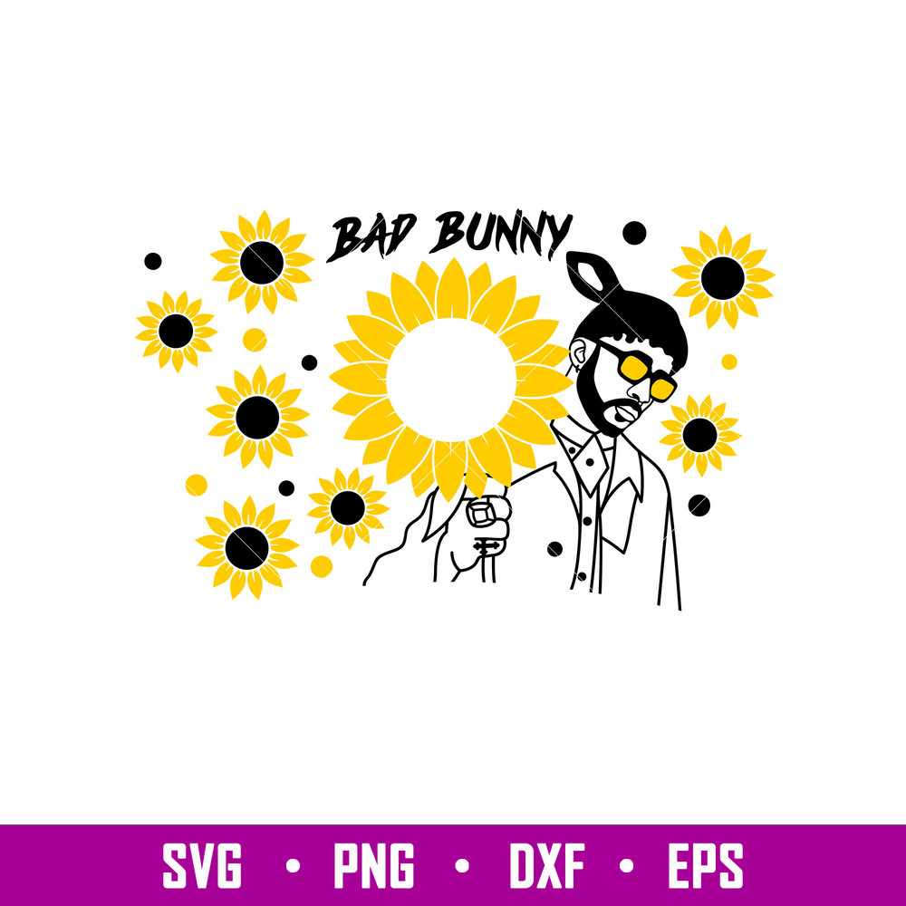 Bad Bunny And Sunflower Full Wrap, Bad Bunny And Sunflower Full Wrap Svg, Starbucks Svg, Coffee Ring Svg, Cold Cup Svg, png, eps, dxf file.jpg