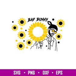 Bad Bunny And Sunflower Full Wrap, Bad Bunny And Sunflower Full Wrap Svg, Starbucks Svg, Coffee Ring Svg, Cold Cup Svg,