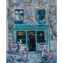 cafe painting paris original art cityscape painting impressionist artwork impasto painting 20"x 16" by ksenia de