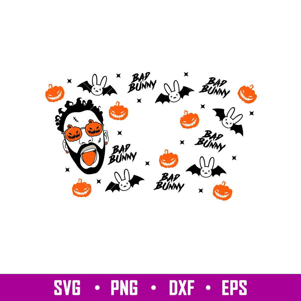 Bad Bunny Halloween Full Wrap, Bad Bunny Halloween Full Wrap SVG, Bad Bunny Starbucks Cup svg, png, dxf, eps file.jpg