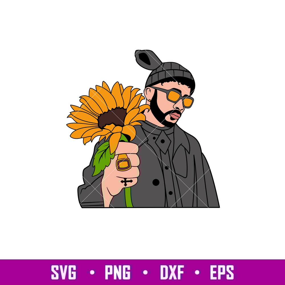 Bad Bunny Sunflower, Bad Bunny Sunflower Svg, Yo Perreo Sola Svg, Bad bunny logo Svg, El Conejo Malo Svg,eps, dxf, png file.jpg