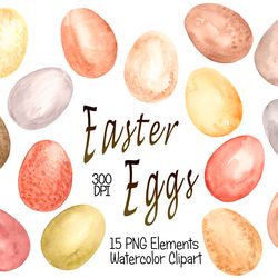 Easter eggs clipart, Watercolor easter clip art, Earth tones, Spring clipart set, Hand painted eggs | 15 PNG files