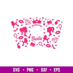 Barbie Princess Full Wrap, Barbie Princess Full Wrap Svg, Starbucks Svg, Coffee Ring Svg, Cold Cup Svg, png, eps, dxf fi