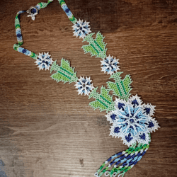 Flower necklace Long beaded Necklace Native American style Necklace Beadwork Huichol jewelry floral necklace