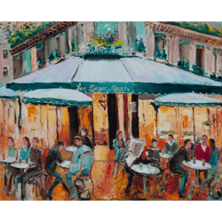 Paris Painting Cafe Original Art Cityscape Painting Impressionist Art Impasto Painting 16"x20" by KseniaDeArtGallery
