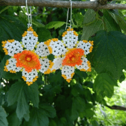 Huichol flower beaded earrings Narcissist earrings white daffodils earrings Mexican earrings American native earrings