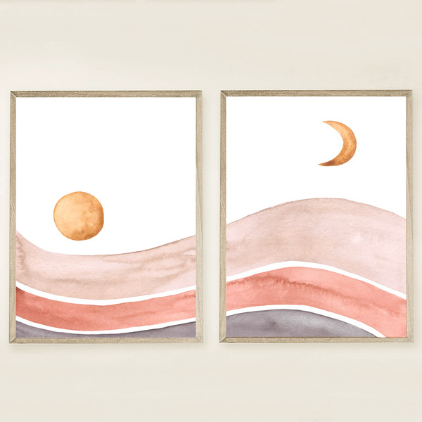 Sun and moon, Earth tones wall art
