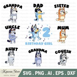 personalized bluey family svg, bluey birthday party svg, custom bluey family svgs, custom birthday matching svg