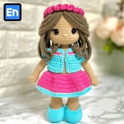 Little doll in clothes crochet pattern amigurumi doll PDF