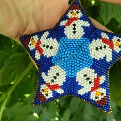 christmas star with snowman and snowflake christmas holiday home decor, seed bead christmas decoration