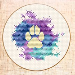 Watercolor cross stitch pattern Modern cross stitch Pet lover gift Dog paw cross stitch Dog owner gift DIY