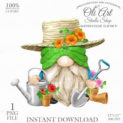 Gardener Gnome Clip Art. Cute Characters, Hand Drawn graphics. Digital Download. OliArtStudioShop