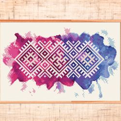 Watercolor cross stitch pattern Modern cross stitch Tribal embroidery Folk cross stitch PDF