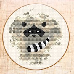 watercolor raccoon cross stitch pattern pdf, woodland nursery hoop art