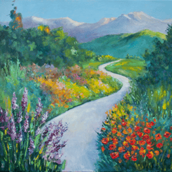 summer painting landscape original art wildflowers painting impressionist art impasto artwork 20"x20" by ksenia de