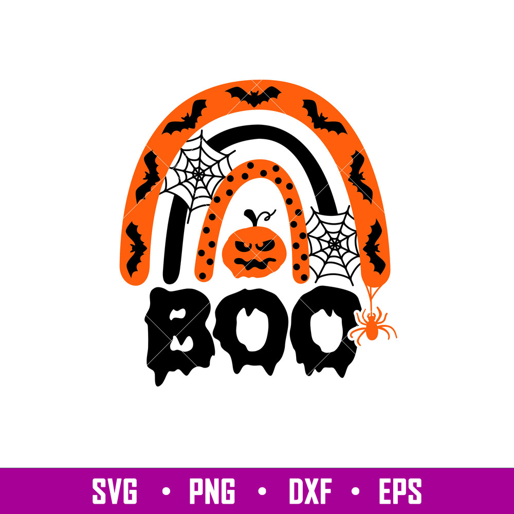 Boo Halloween Rainbow, Boo Halloween Rainbow Svg, Trick Or Treat Svg, Halloween Svg, Spooky Season Svg,png,dxf,eps file.jpg
