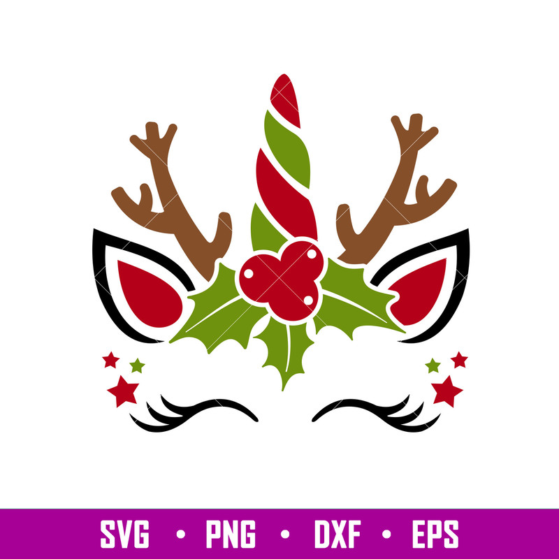 Christmas Unicorn 1, Christmas Unicorn Svg, Reindeer Svg, Christmas Svg, Holy Unicorn Svg, png, dxf, eps file.jpg