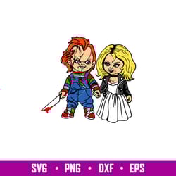 chucky and tiffany, chucky and tiffany svg, halloween svg, spooky season svg, trick or treat svg, png, dxf, eps file