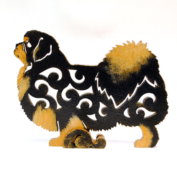 Figurine black and tan Tibetan Spaniel   of wood