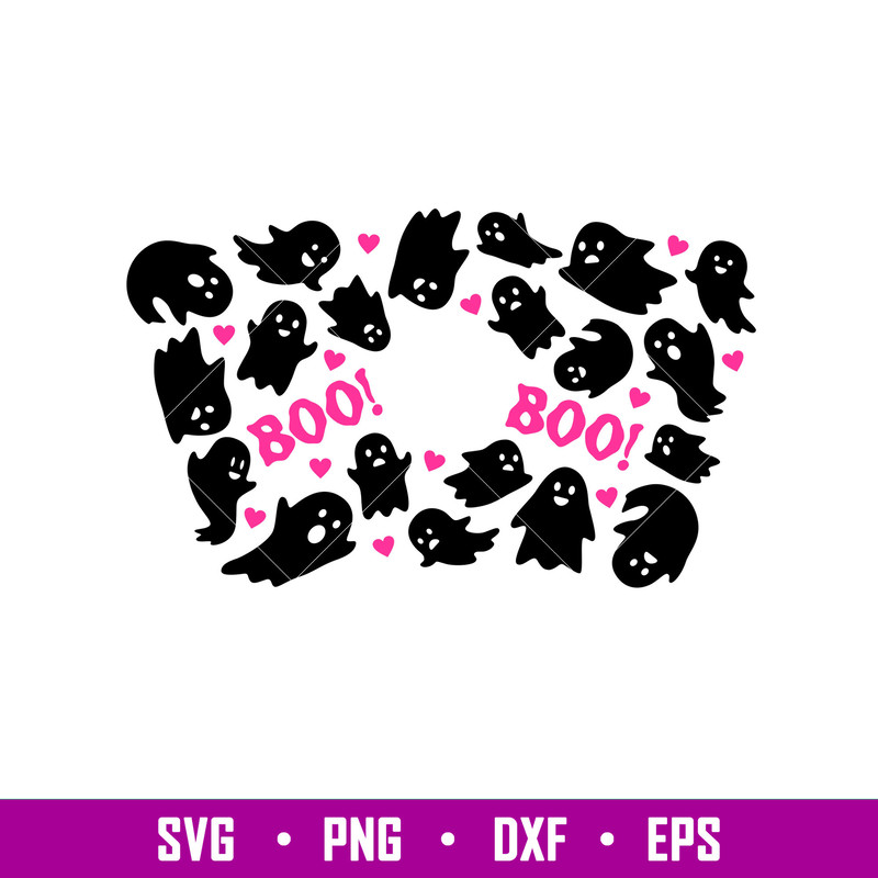 Cute Ghost Full Wrap, Cute Ghost Starbucks Full Wrap Svg, Halloween Svg, Spooky Season Svg, Trick or Treat Svg, png, dxf, eps file.jpg