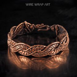 unique handmade copper wire wrapped bracelet wire woven 7th anniversary gift handcrafted wire wrap art jewelry unisex